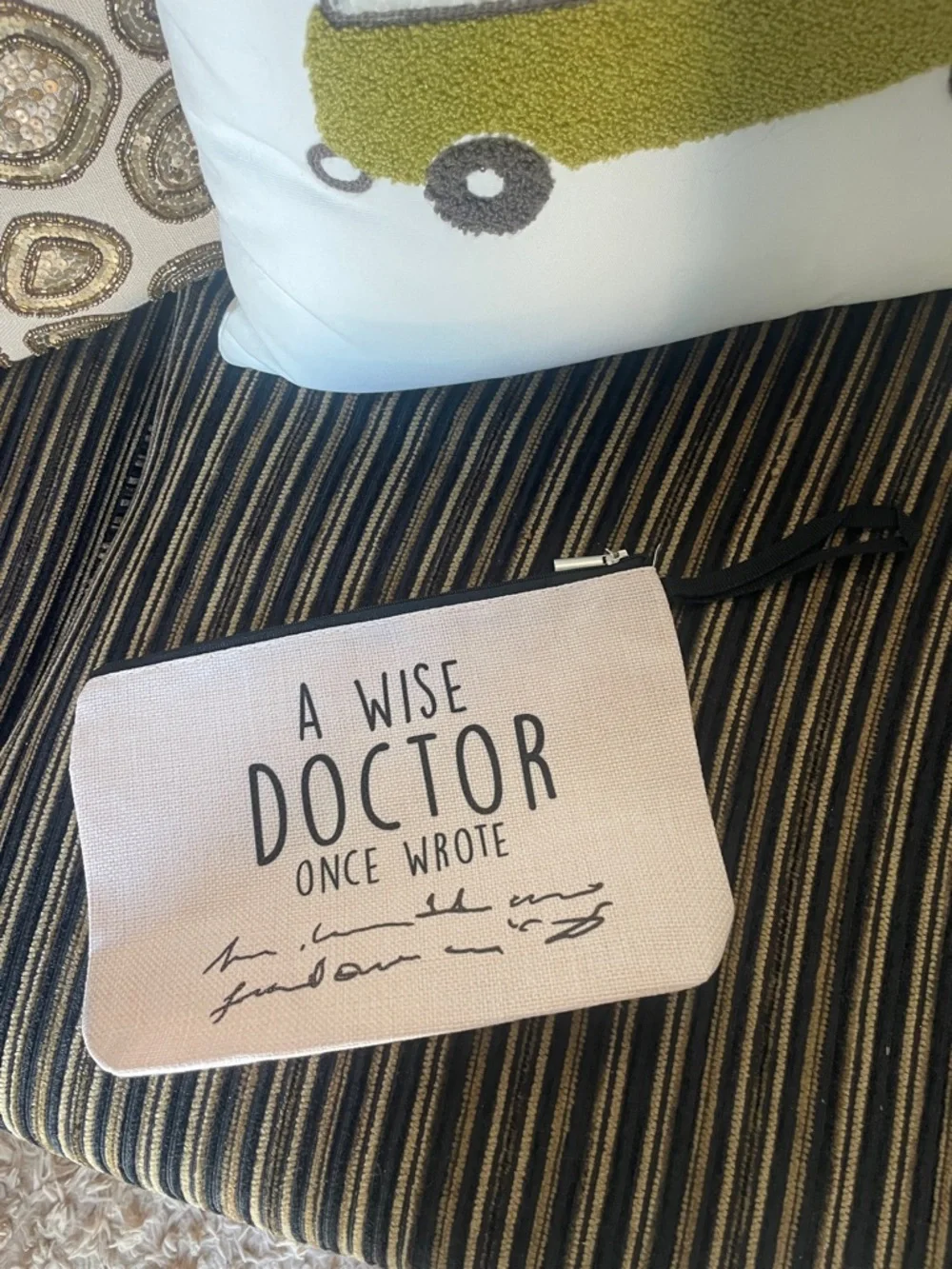 Pink 'A Wise Doctor Once Wrote' Canvas Wristlet